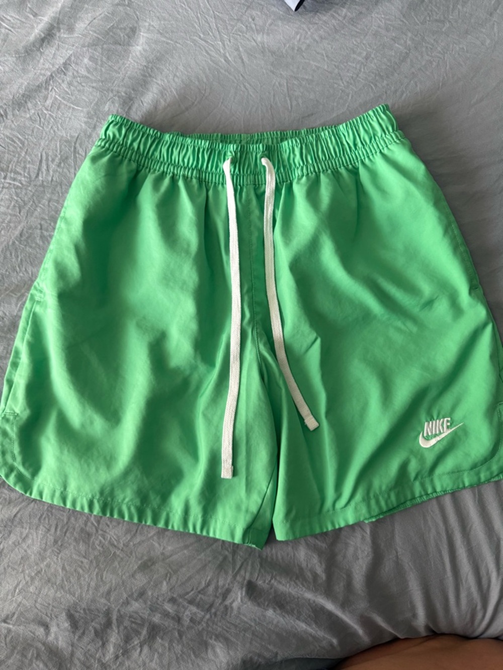 Nike Men's Bright Green Athletic Shorts with White Drawstring Small